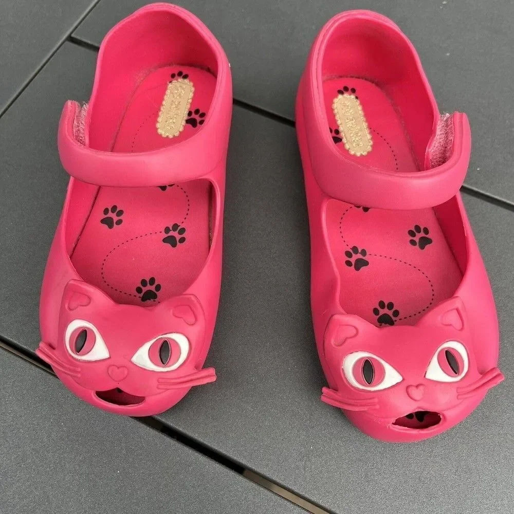 Mini Melissa Ultragirl II Pink Cat Mary Jane Flats Shoes Toddler Girls Size 9